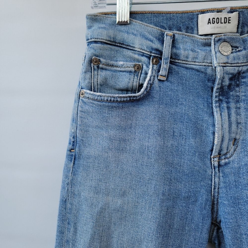 Agolde Toni Size 24 Distressed Raw Step Hem Light Wash Minimalist Cropped Jeans - Picture 5 of 14